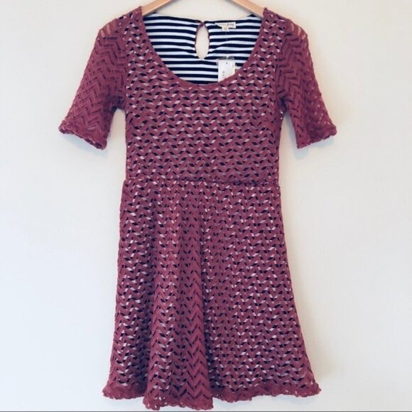 Maison Jules Striped Short Sleeve A Line Dress 004 - Picture 1 of 7